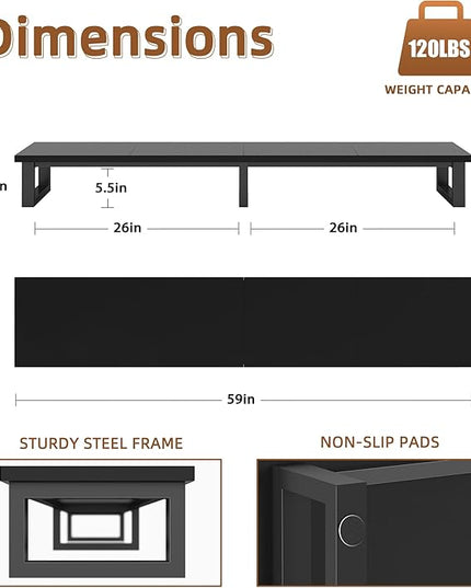 59" Large TV Riser for 32-75 inch TV, TV Riser Stand Shelf with Steel Legs, Tabletop TV Stand Riser for Home Office,Black - LeafyLoom