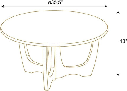 FINECASA Wooden Coffee Table, Curved Leg Coffee Table, Round Coffee Table for Living Room, Accent Couch,Home Decoration, Living Room Tables, 36 x 18 Inches, Grey - LeafyLoom