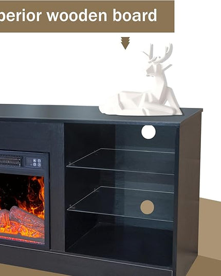Fireplace TV Stand with LED Lights,Entertainment Center for TVs UP to 65" Televisions,Modern TV Console with Electric Fireplace for Living Room Bedroom - LeafyLoom