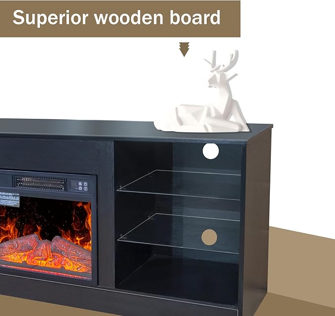 Fireplace TV Stand with LED Lights,Entertainment Center for TVs UP to 65" Televisions,Modern TV Console with Electric Fireplace for Living Room Bedroom - LeafyLoom