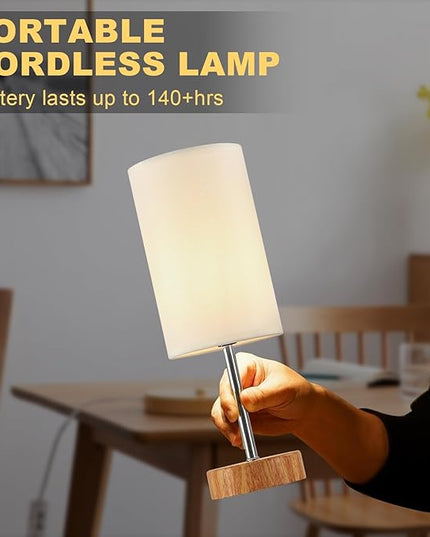 Cordless Table Lamp, Built-in 5000mAh Rechargeable Table Lamp Cordless, Stepless Dimmable Brightness Battery Powered Lamp, Wireless Lamp with Memory Function for Dining Room, Bedroom (wood) - LeafyLoom