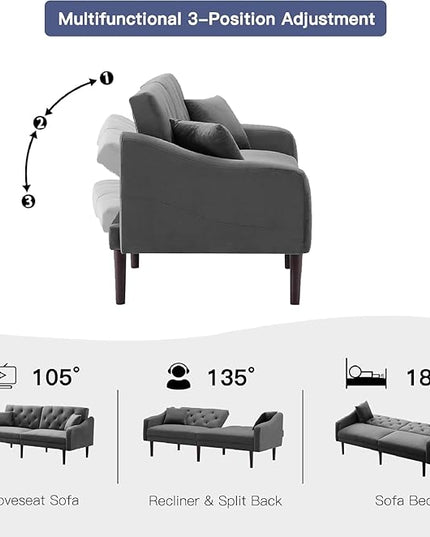 Mid-Century Modern Tufted Loveseat Sofa Living Room Furniture Sets with Adjusting Backrest & 2 Pillows Small Comfy Couch for Bedroom Apartment, Home Office Sofá, Gray-4 - LeafyLoom