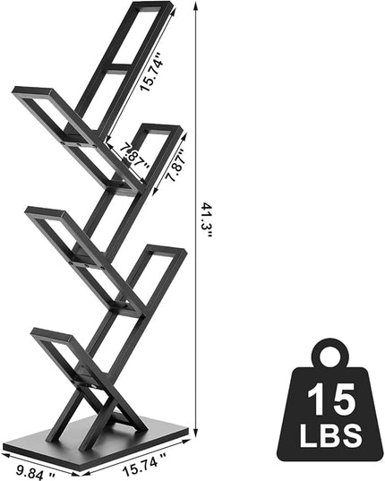 5 Tier Tree Bookshelf, Wisdom Tree Bookshelf, Modern Corner Book Shelfe, Small Bookshelf for Small Spaces, Utility Organizer for CDs/Books/Home Office/Living/Bedroom Room-Black - LeafyLoom