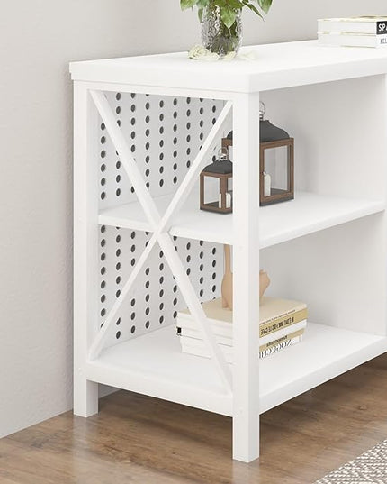 LVB White TV Stand for 75 Inch TV, Large Industrial Wood Entertainment Center with Storage Cabinet, Long Modern Metal Television Stands Console Table for Home Living Room Bedroom, White Oak, 63 Inch - LeafyLoom