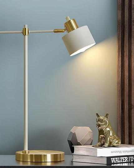 OYEARS Modern Industrial Desk Lamp for Reading LED 22.2“ Metal Table Lamp Light for Office Bedroom Study Room Living Room Nightstand Bedside Lamps Gold and Matte Black Accent (White, Bulb Included) - LeafyLoom