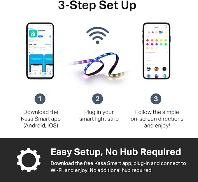 Kasa Smart LED Light Strip, 50 Color Zones RGBIC, 16.4ft Wi-Fi LED Strip Works w/ Alexa, Google Home & SmartThings, High Brightness, 16M Colors, PU Coating, Trimmable, 2 Yr Warranty (KL420L5) KasaSmartbyTP-Link