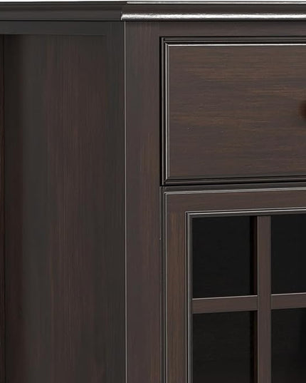 SIMPLIHOME Connaught Low Storage Cabinet, 60 inch, Chestnut Brown - LeafyLoom