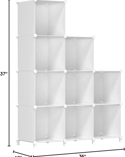 FUNLAX Cube Storage Shelf, 9 Storage Cubes Closet Organizers and Storage Portable Cube Storage Organizer Plastic Bookshelf Bookcase for Study Room, Bedroom, Office, White - LeafyLoom