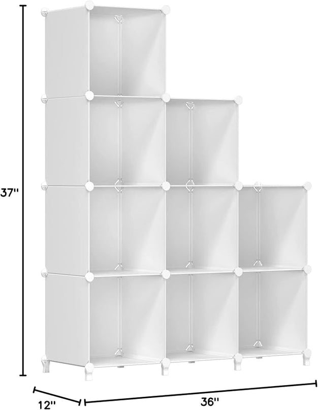 FUNLAX Cube Storage Shelf, 9 Storage Cubes Closet Organizers and Storage Portable Cube Storage Organizer Plastic Bookshelf Bookcase for Study Room, Bedroom, Office, White - LeafyLoom