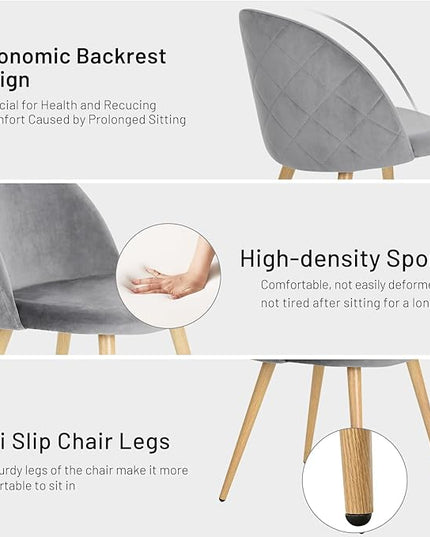 FurnitureR Upholstered Velvet Dining Chair Mid Back Armless with Wood Legs for Home Kitchen Bedroom Living Room, Set of 2, Grey - LeafyLoom