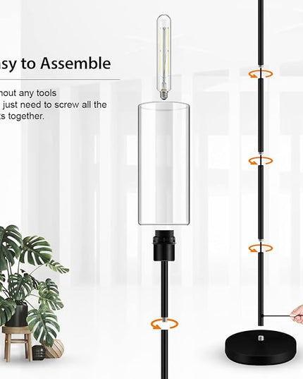 BoostArea Floor Lamp for Living Room, Modern Standing Lamp Stand Up Lamp with Glass Lampshade, 4W Bulb Included, Pole Lamp Tall Lamps for Bedroom, Living Room, Office, Kids Room, Reading - LeafyLoom