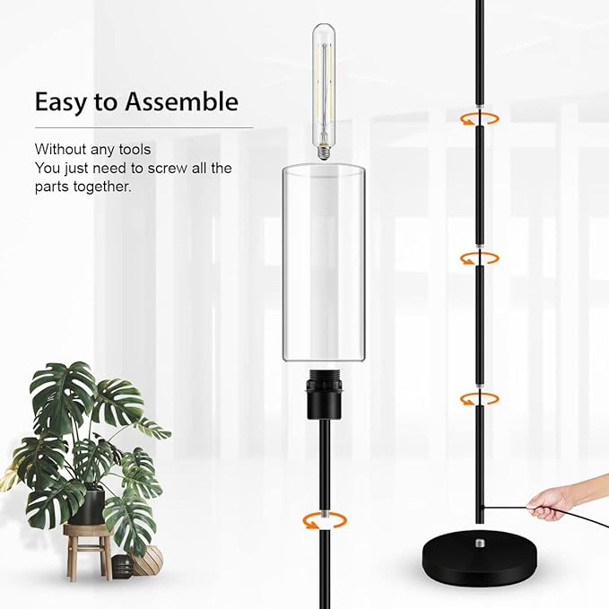 BoostArea Floor Lamp for Living Room, Modern Standing Lamp Stand Up Lamp with Glass Lampshade, 4W Bulb Included, Pole Lamp Tall Lamps for Bedroom, Living Room, Office, Kids Room, Reading - LeafyLoom