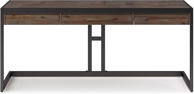 SIMPLIHOME Erina SOLID WOOD and Metal Modern Industrial 72 inch Wide Home Office Desk, Writing Table, Workstation, Study Table Furniture in Rustic Natural Aged Brown with 2 Drawers - LeafyLoom