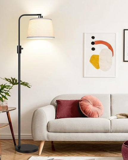 【Upgraded】 Dimmable Floor Lamp, 1000 Lumens LED Edison Bulb Included, Arc Floor Lamps for Living Room Modern Standing Lamp with Linen Shade, Tall Lamp for Bedroom Office Dining Room- Black - LeafyLoom