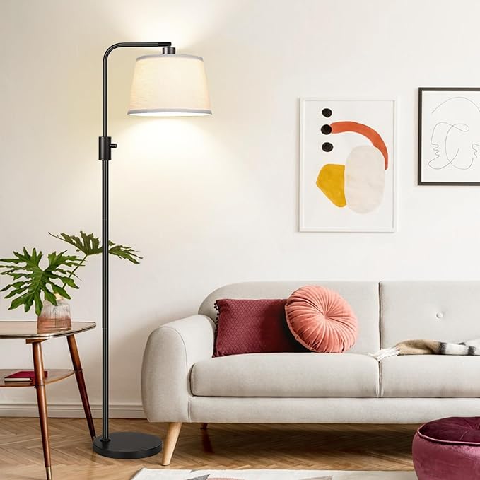 【Upgraded】 Dimmable Floor Lamp, 1000 Lumens LED Edison Bulb Included, Arc Floor Lamps for Living Room Modern Standing Lamp with Linen Shade, Tall Lamp for Bedroom Office Dining Room- Black - LeafyLoom