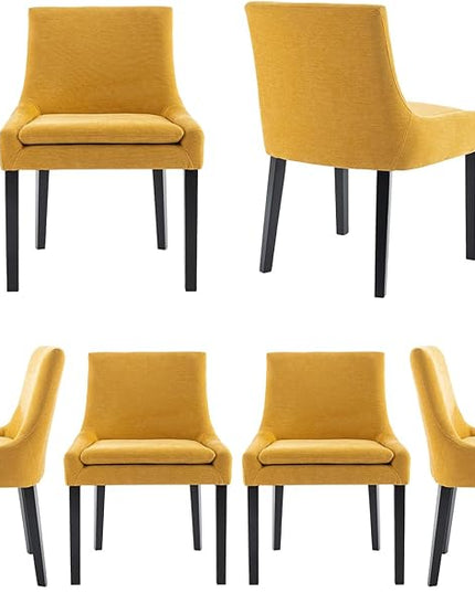 COLAMY Modern Dining Chairs Set of 6, Upholstered Corduroy Accent Side Leisure Chairs with Mid Back and Wood Legs for Living Room/Dining Room-Yellow - LeafyLoom