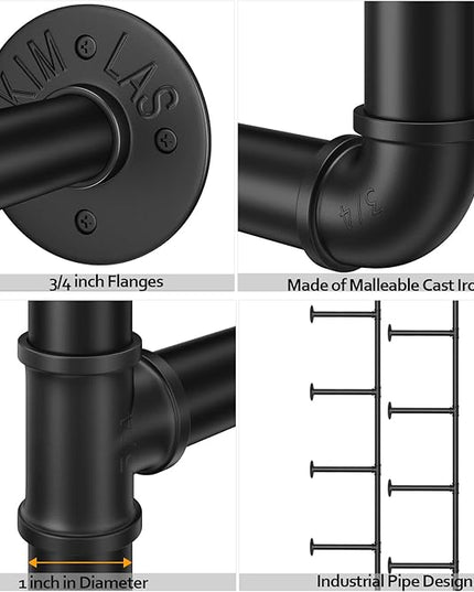 Pynsseu Industrial Iron Pipe Shelf Wall Mount, Farmhouse DIY Open Bookshelf, Pipe Shelves for Kitchen Bathroom, bookcases Living Room Storage, 3Pack of 5 Tier. - LeafyLoom
