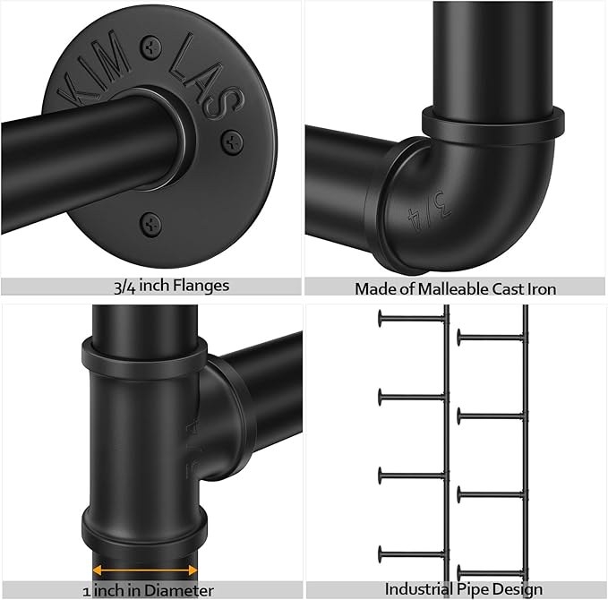 Pynsseu Industrial Iron Pipe Shelf Wall Mount, Farmhouse DIY Open Bookshelf, Pipe Shelves for Kitchen Bathroom, bookcases Living Room Storage, 3Pack of 5 Tier. - LeafyLoom