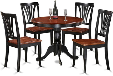 East West Furniture ANAV5-BLK-W 5 Piece Kitchen Set for 4 Includes a Round Room Table with Pedestal and 4 Dining Chairs, 36x36 Inch - LeafyLoom
