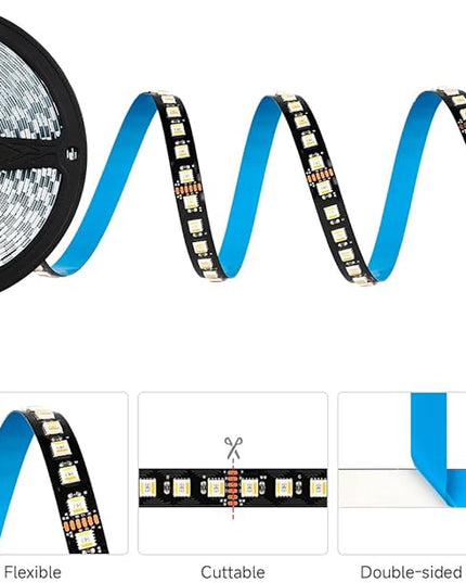 BTF-LIGHTING RGBCCT 5 Colors in 1 LED Tape Lights 5050SMD RGBWW RGB+Dimmable Color Temperature 2700K-6500K 16.4ft 96LED/m 480LED IP30 DC12V Black PCB for Home Decoration(No Adapter or Controller) BTF-LIGHTING