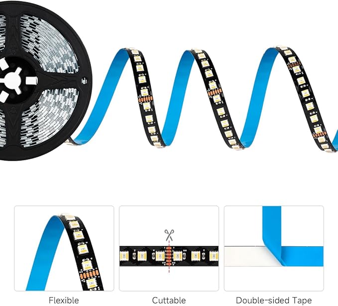 BTF-LIGHTING RGBCCT 5 Colors in 1 LED Tape Lights 5050SMD RGBWW RGB+Dimmable Color Temperature 2700K-6500K 16.4ft 96LED/m 480LED IP30 DC12V Black PCB for Home Decoration(No Adapter or Controller) BTF-LIGHTING