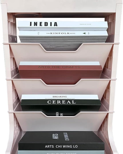 5-Tier Bookshelf, Book Storage Organization with Wheels Mobile Rolling Book Cart for Study in Bedroom School Office, Pink - LeafyLoom
