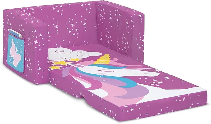 Delta Children Unicorn Cozee Flip-Out Chair For Relaxing - 2-in-1 Convertible Lightweight,Portable Chair to Lounger for Toddlers & Kids - LeafyLoom