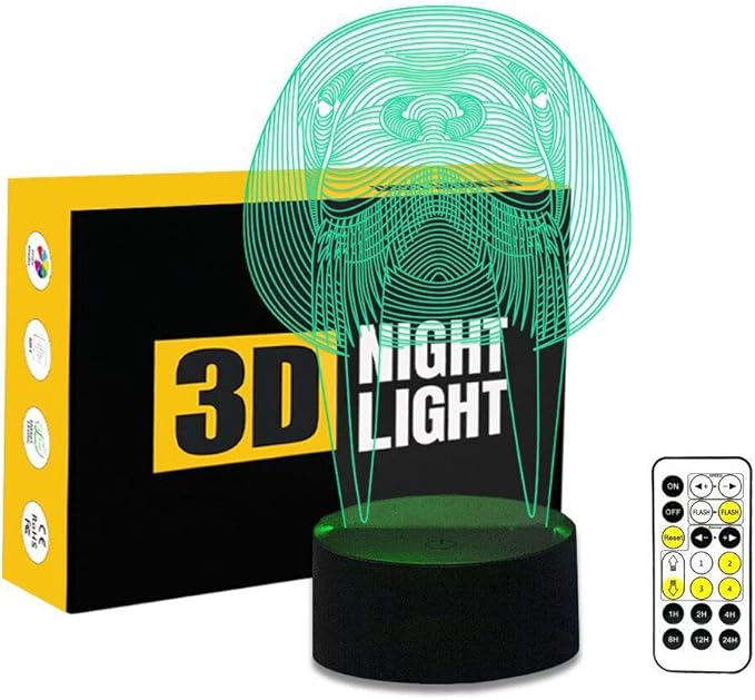 Animal Walrus Shape 3D Optical Illusion Lamp 7 Colors Change Timing Remote Control and Touch Button LED Night Light Gifts Toys - LeafyLoom