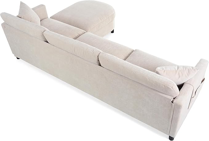 L Shaped Convertible Modular Sectional Couch with Movable Ottoman and Detachable Backrest , 4 Seater Reversible Corner Sofa ,Comfy Chenille Upholstered Sleeper Sofa&Couches for Living Room Office - LeafyLoom