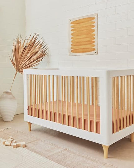 Babyletto Lolly 3-in-1 Convertible Crib with Toddler Bed Conversion Kit in White and Natural, Greenguard Gold Certified - LeafyLoom
