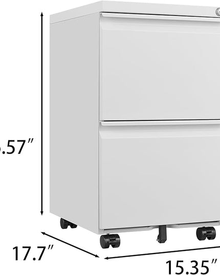 2 Drawer Mobile Lock and Casters,Pre-Assembled Metal Office Storage Filing Cabinets w/Anti-Dumping Fifth Round,for Letter/Legal/A4 Size,White - LeafyLoom