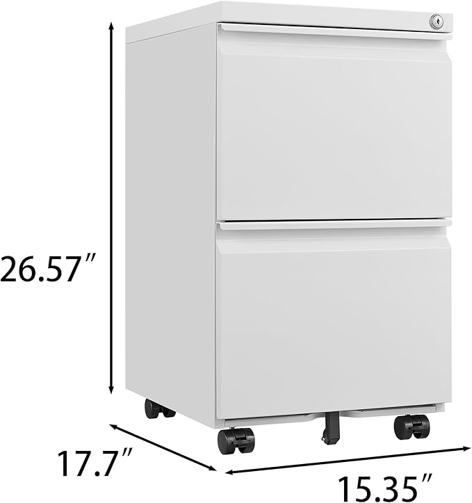 2 Drawer Mobile Lock and Casters,Pre-Assembled Metal Office Storage Filing Cabinets w/Anti-Dumping Fifth Round,for Letter/Legal/A4 Size,White - LeafyLoom
