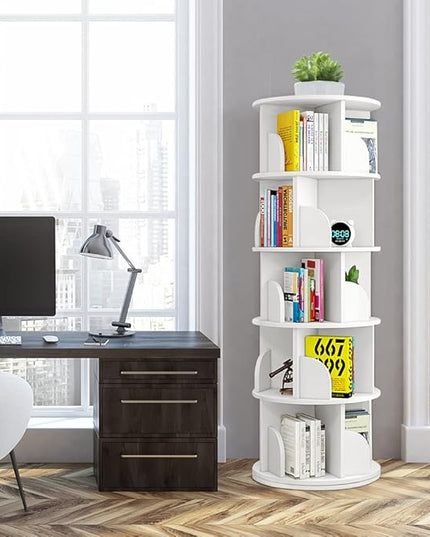 Nisorpa 5 Tier Rotating Bookshelf, 360° Revolving Bookcase Rotating Stackable Shelves Floor-Standing Storage Display Rack Used in Bedrooms Living Rooms Study Office (63"x18"x18") - LeafyLoom