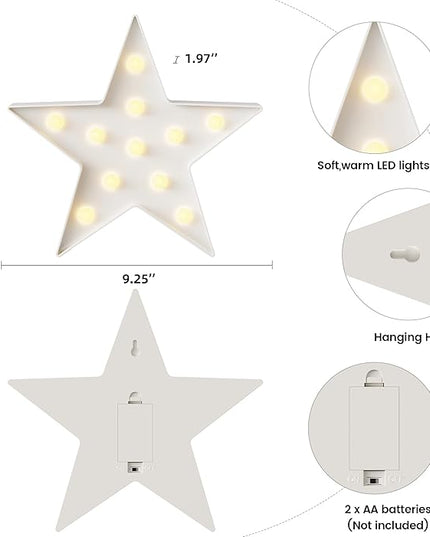 White Star Birthday Party Decorations, Battery Powered Star Night Light for Kids, Kids Room Decor for Bedrooms, Baby Night Light, Toddler Room Decor, Kids Room Decor, Wall Decor for Bedroom - LeafyLoom