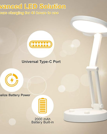 Boncoo Rechargeable Lamp, Cute Bear Battery Operated Desk Lamp Portable & Foldable, LED Cordless Lamp Dimmable with 3 Color Modes, Eye Caring Table Light Small Desk Lamps for Home Office Dorm - LeafyLoom