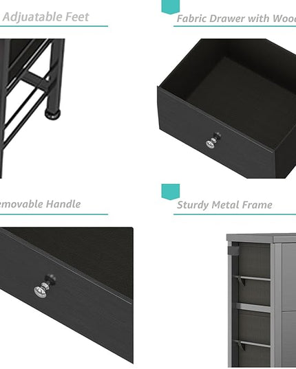 BOLUO Black Nightstand 2 Drawer Dresser for Bedroom,Small Night Stand End Table with Fabric Drawers Modern - LeafyLoom