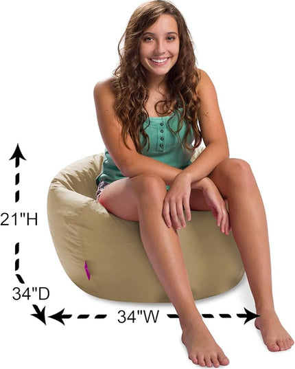 Posh Creations Structured Comfy Bean Bag Chair for Gaming, Reading, and Watching TV, 100in Round Classic Bean Bag, Microsuede - Camel - LeafyLoom