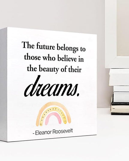 Dreams Wood Box Signs,Motivational Wood Plaque Sign,Inspirational Wooden Block Sign Decor for Home Office Shelf Desk Table Decoration C1070 - LeafyLoom