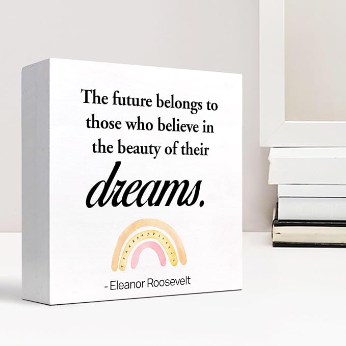 Dreams Wood Box Signs,Motivational Wood Plaque Sign,Inspirational Wooden Block Sign Decor for Home Office Shelf Desk Table Decoration C1070 - LeafyLoom