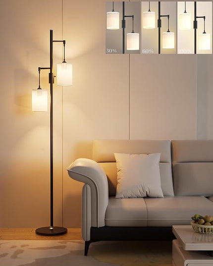 Lightdot 65IN Dimmable Tree Floor Lamp, Mid Century Modern Standing Lamps with 2 E26 3000K LED Bulbs, Industrial Tall Floor Lamp for Living Room - LeafyLoom