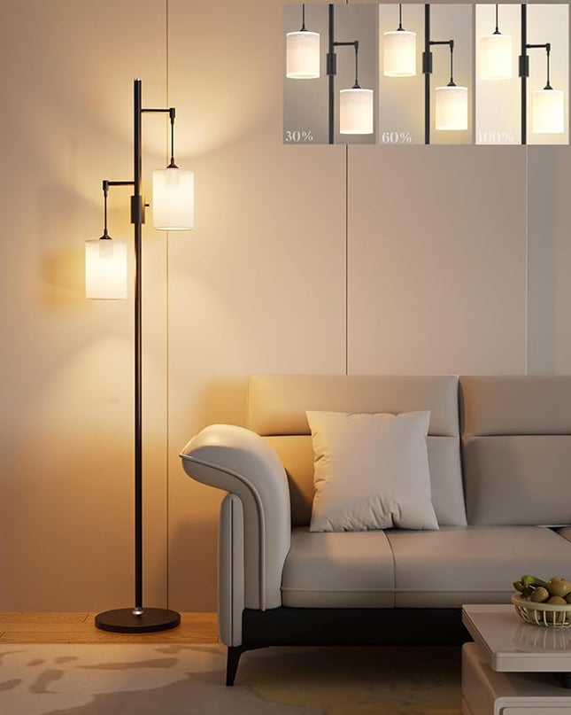 Lightdot 65IN Dimmable Tree Floor Lamp, Mid Century Modern Standing Lamps with 2 E26 3000K LED Bulbs, Industrial Tall Floor Lamp for Living Room - LeafyLoom