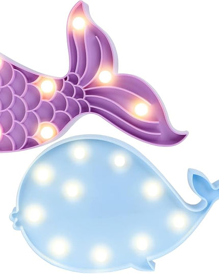 AceList Mermaid Birthday Decorations,Mermaid Ocean Party Supplies,LED Cute Mermaid Tail Night Light, Whale Table Night Lamp for Nursery Room,Bedroom,Wall Decor,Christmas,Birthday Gift for Baby - LeafyLoom