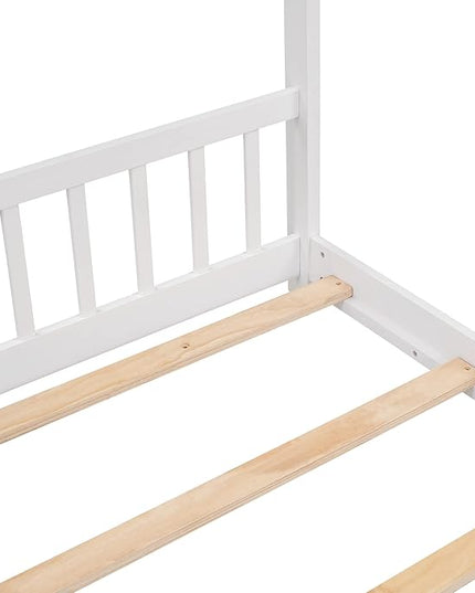 Bellemave Full Montessori Floor Bed Frame, White, Modern Style, No Box Spring Needed, Headboard Included, 275lb Weight Capacity - LeafyLoom