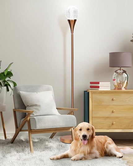 Modern Globe Floor Lamp, Minimalist Room Decor Standing Lamp, Dimmable LED Tall Floor Light for Living Room, Bedroom Decor, Full Range Dimming, Adjustable Color Temperature - Gold/Antique Brass - LeafyLoom
