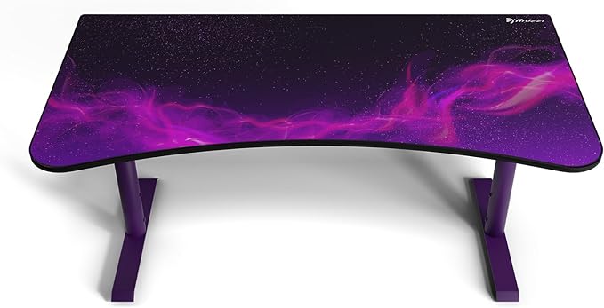 Arozzi Arena Special Edition Ultrawide Curved Gaming and Office Desk with Full Surface Water Resistant Desk Mat Custom Monitor Mount Cable Management Cut Outs - Purple Galaxy - LeafyLoom