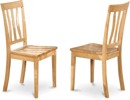 East West Furniture ANTI3-OAK-W Antique 3 Piece Set Contains a Round Kitchen Table with Pedestal and 2 Dining Room Chairs, 36x36 Inch - LeafyLoom