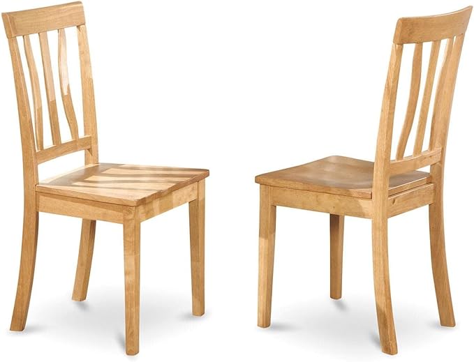 East West Furniture ANTI3-OAK-W Antique 3 Piece Set Contains a Round Kitchen Table with Pedestal and 2 Dining Room Chairs, 36x36 Inch - LeafyLoom