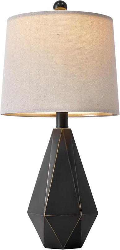 PoKat 20.25'' Table Lamp for Bedroom - Single Bedside Lamp for Night Stand, Small Bedroom Lamp, Modern Night Stand Lamp with Shade, Farmhouse Table Lamp for Living Room, Kids Room, End Table, Black - LeafyLoom