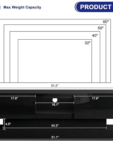 Black TV Stand Modern - TV Stands with Led Lights and Storage Drawers for TVs up to 55 Inch - Gaming TV Entertainment Stand for Living Room, Bedroom - LeafyLoom