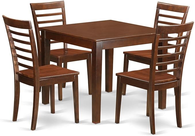 East West Furniture OXML5-MAH-W 5 Piece Dining Set for 4 Includes a Square Kitchen Table and 4 Dinette Chairs, 36x36 Inch - LeafyLoom